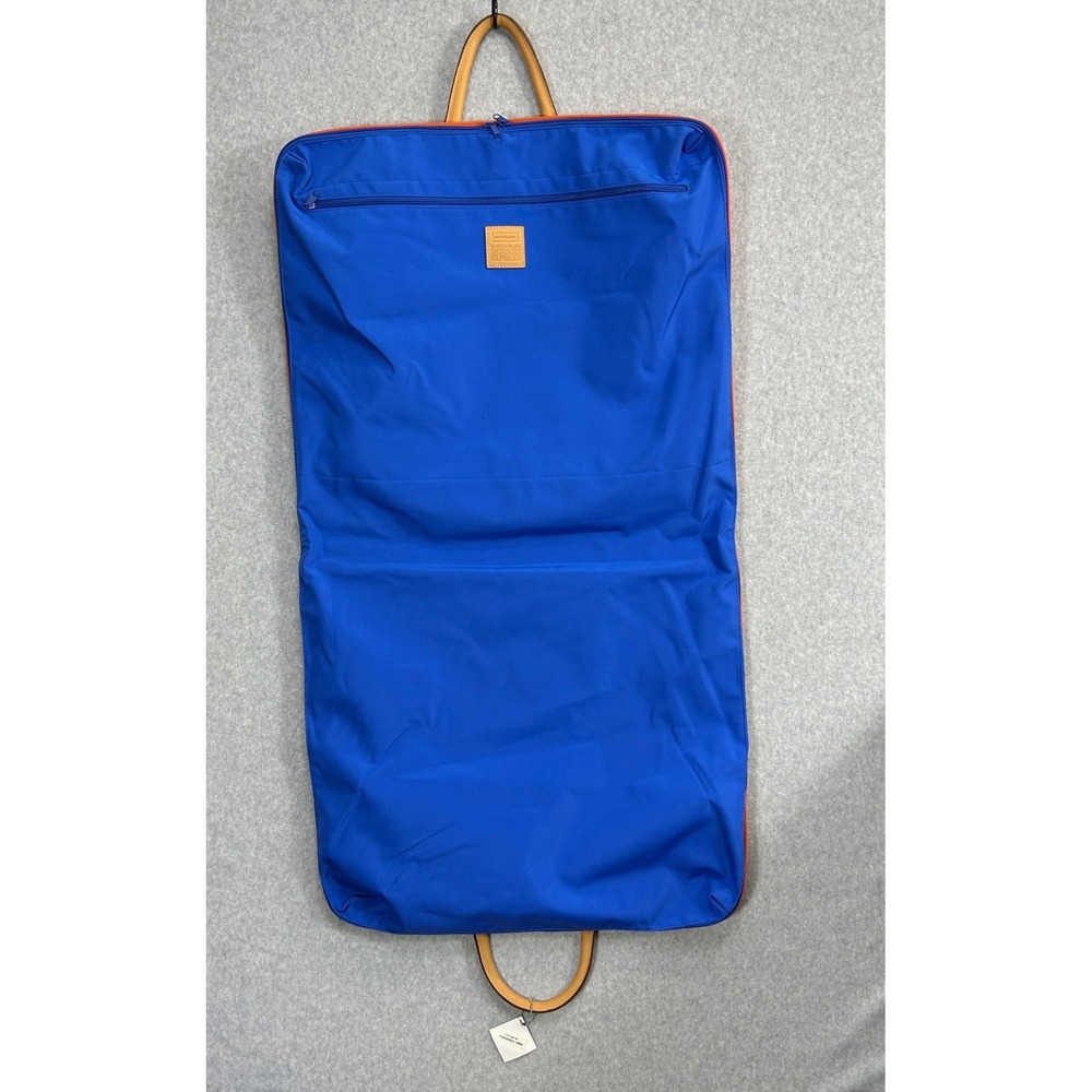 Mulholland‎ Garment Bag Blue Orange Leather Trim Travel Suit Carrier Unisex OS